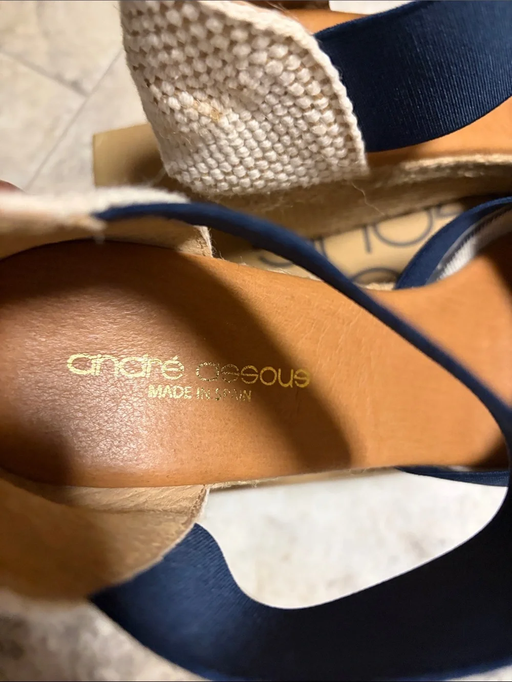 Andre Assous Navy Canvas Espadrille Wedge with Elastic Ankle Strap